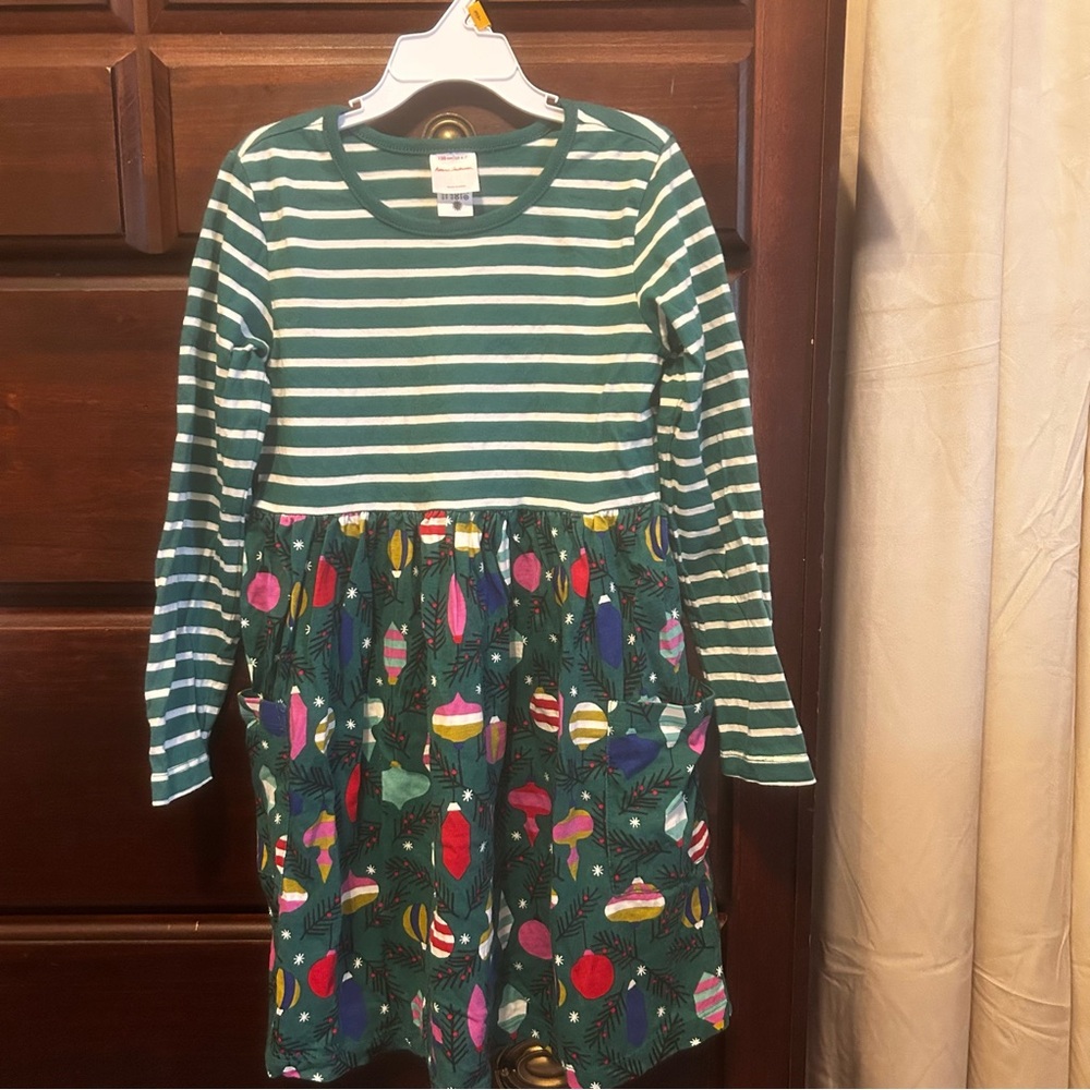 Hanna Andersson Green Striped Dress with Colorful Skirt
